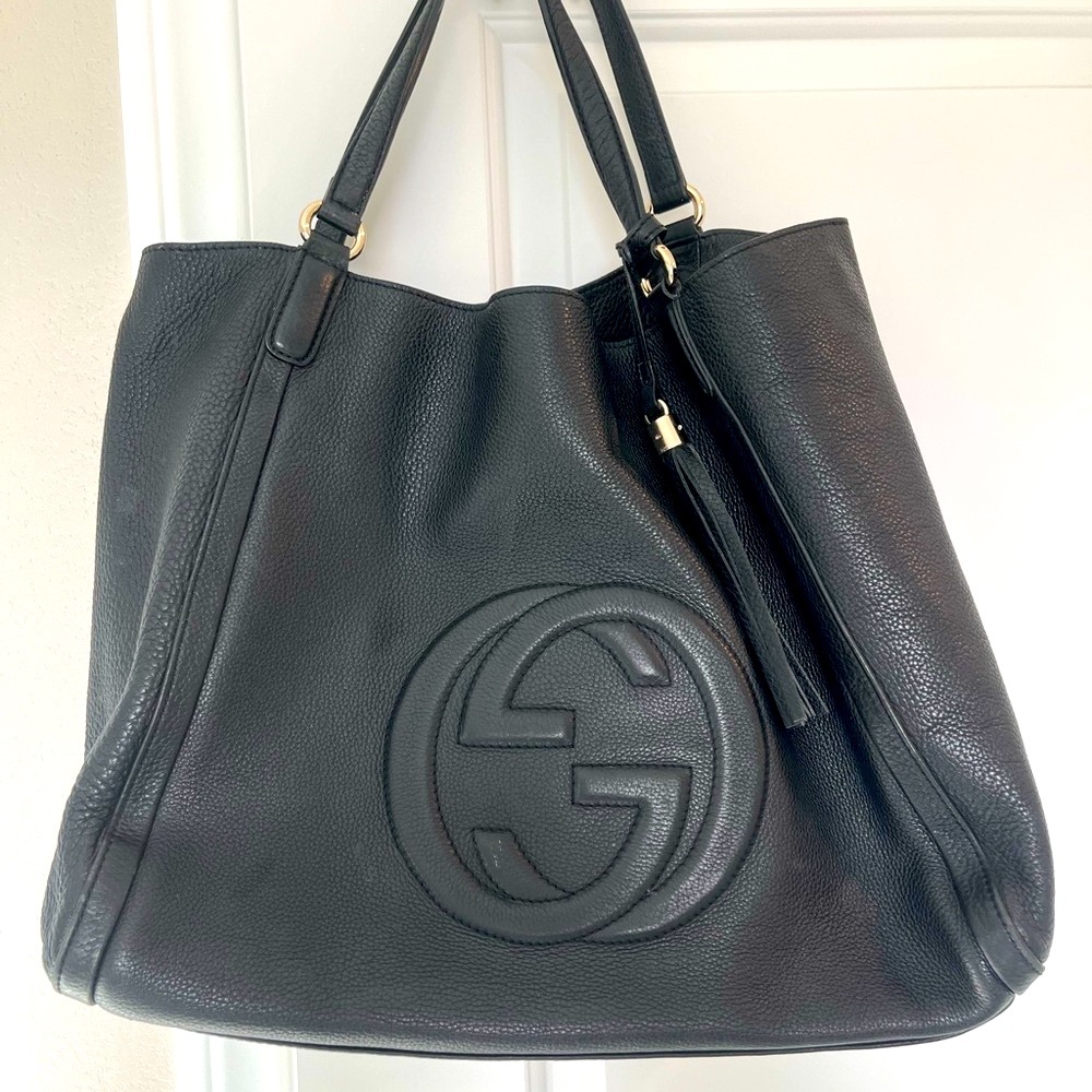 Gucci Black Leather Tote Bag + Dust Bag